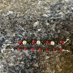 Chic Red and Black Beaded Bracelet Set